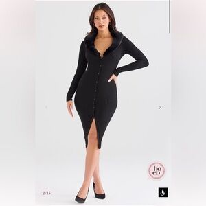 House of CB Raine Faux Fur Trim
Long Sleeve Rib Dress